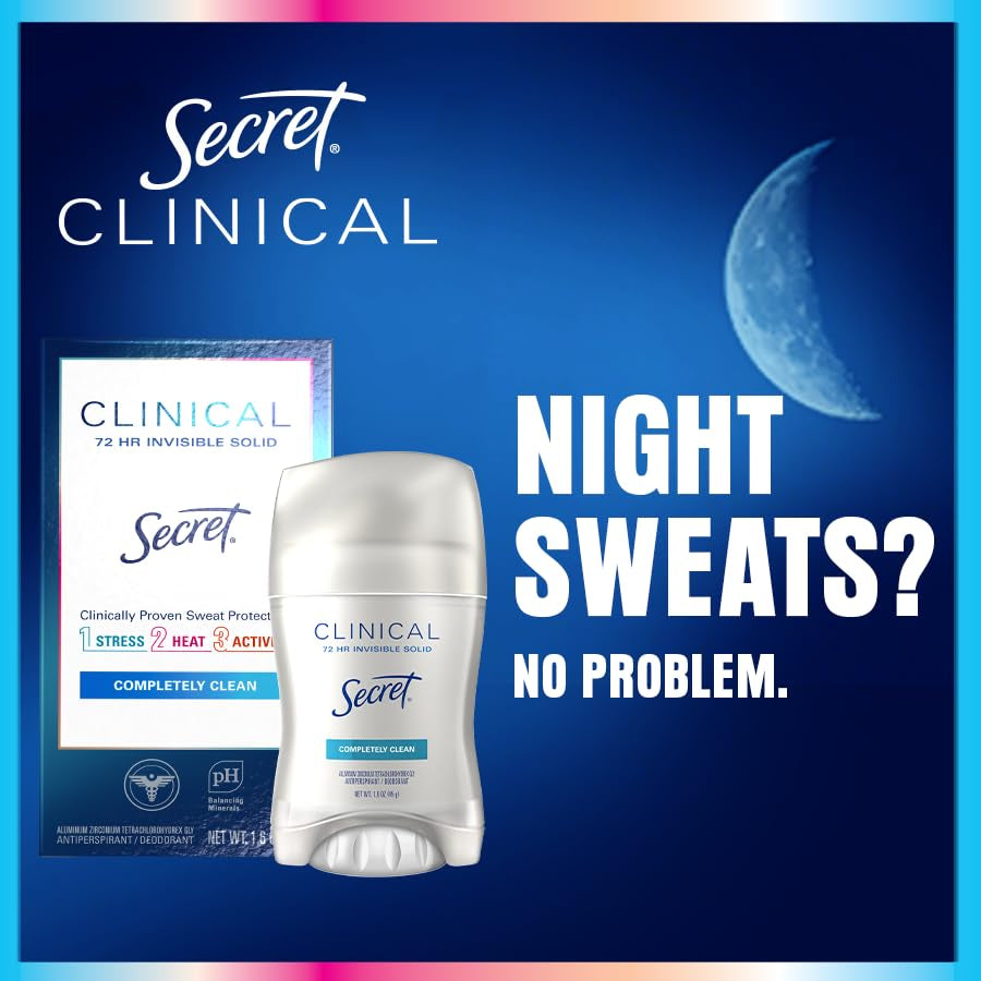 Clinical Strength Antiperspirant Deodorant for Women, 3X Stress Protection, 72Hr Sweat & Odor Protection, PH Balancing Minerals, Invisible Solid, Clean Lavender Scent, 2.6 Oz