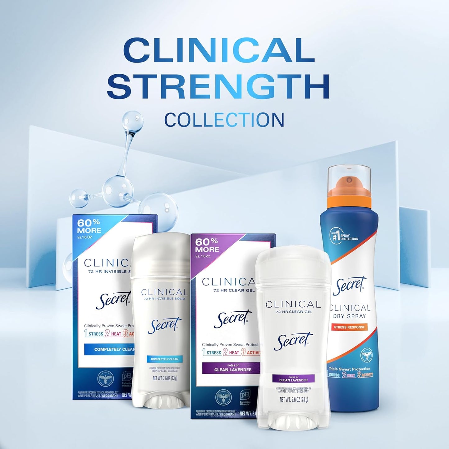 Clinical Strength Antiperspirant Deodorant for Women, 3X Stress Protection, 72Hr Sweat & Odor Protection, PH Balancing Minerals, Invisible Solid, Clean Lavender Scent, 2.6 Oz