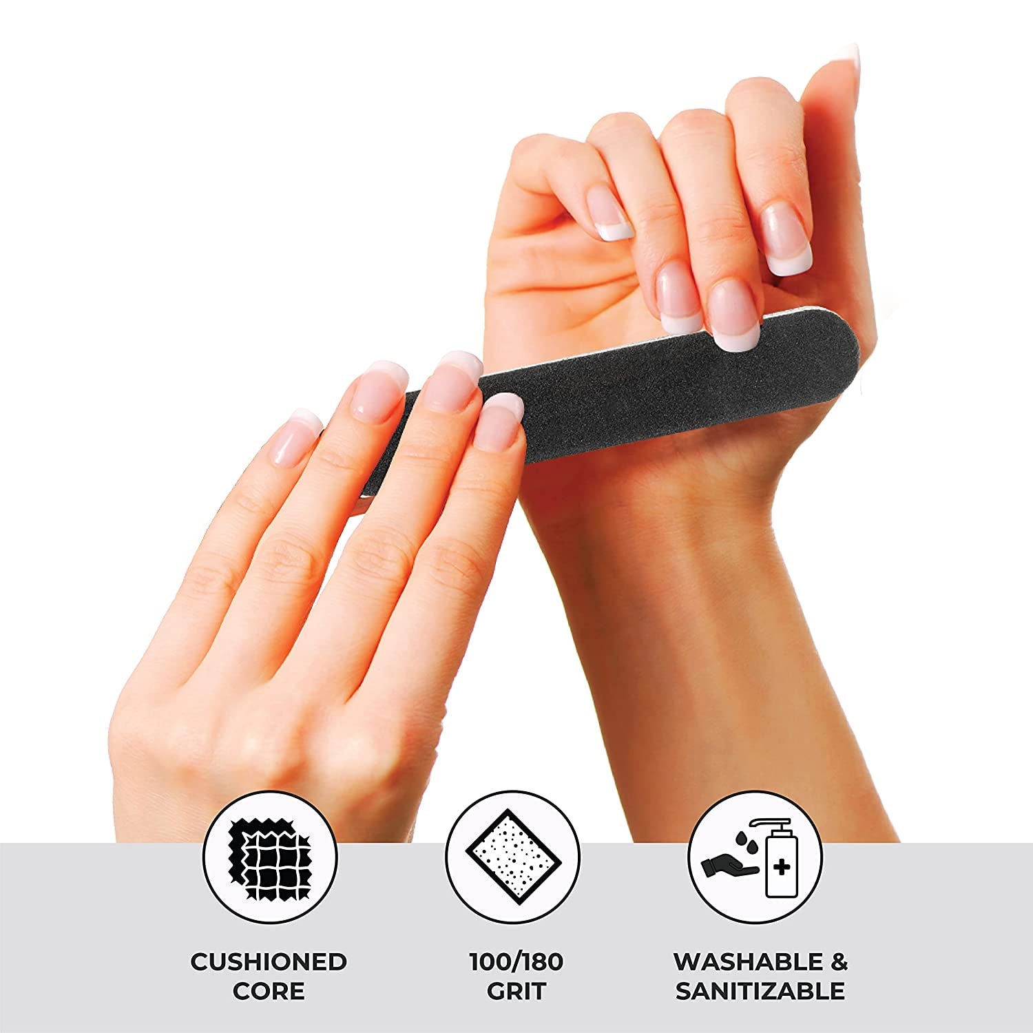 Mini Foam Board, Black, 100/180 Grit, Double-Sided Manicure Nail File, Individually-Wrapped, 3.5” L X .5” W, 50-Count