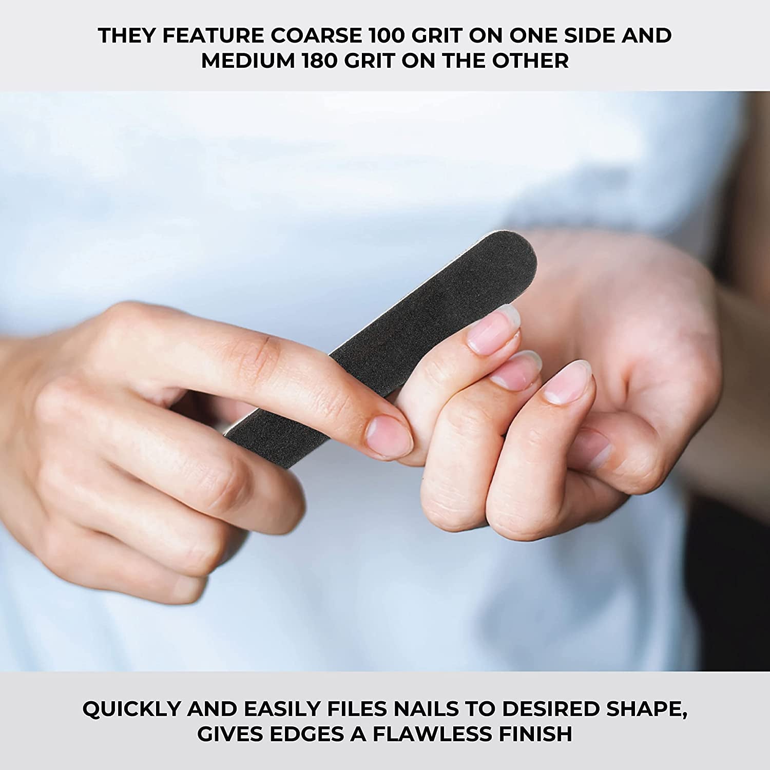 Mini Foam Board, Black, 100/180 Grit, Double-Sided Manicure Nail File, Individually-Wrapped, 3.5” L X .5” W, 50-Count