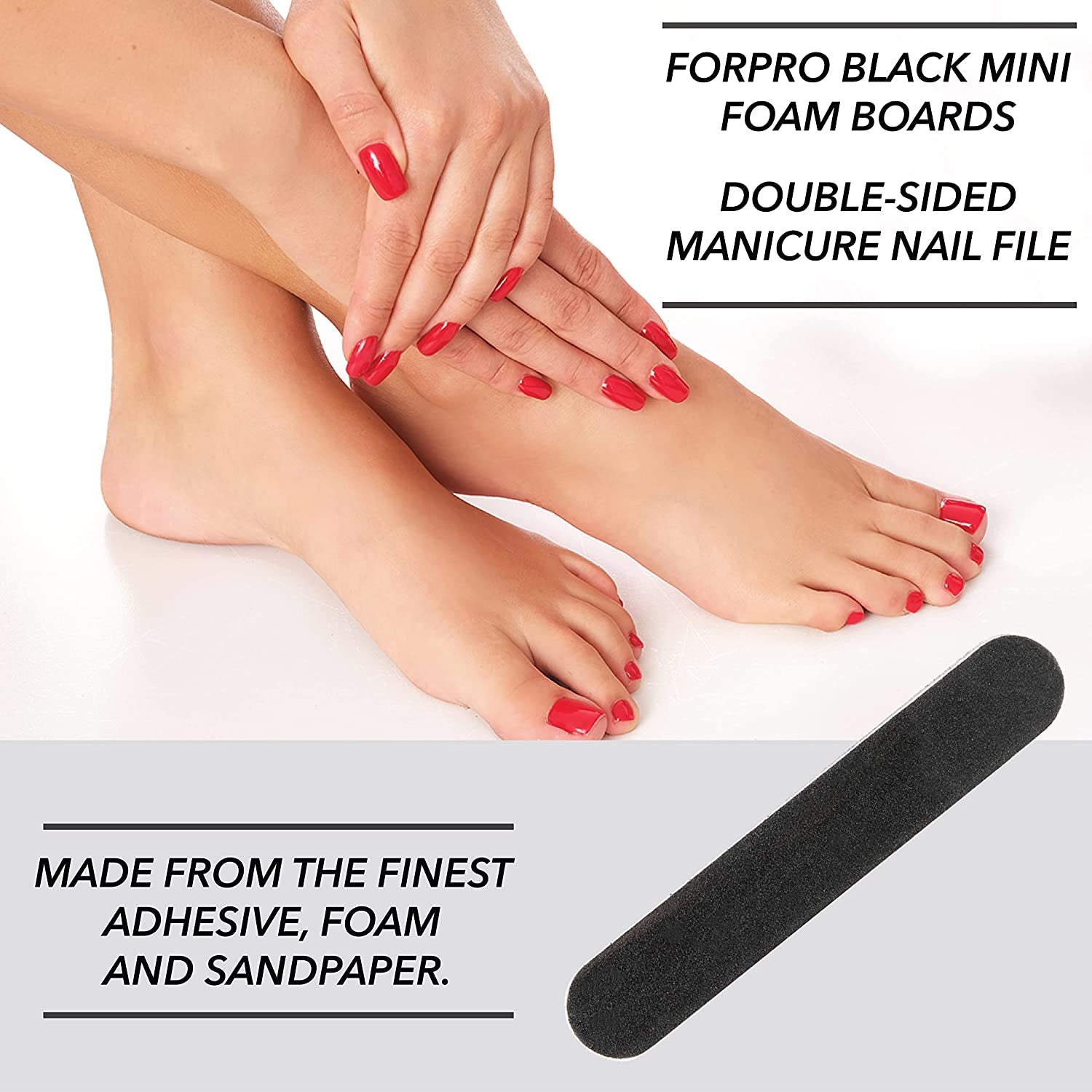 Mini Foam Board, Black, 100/180 Grit, Double-Sided Manicure Nail File, Individually-Wrapped, 3.5” L X .5” W, 50-Count