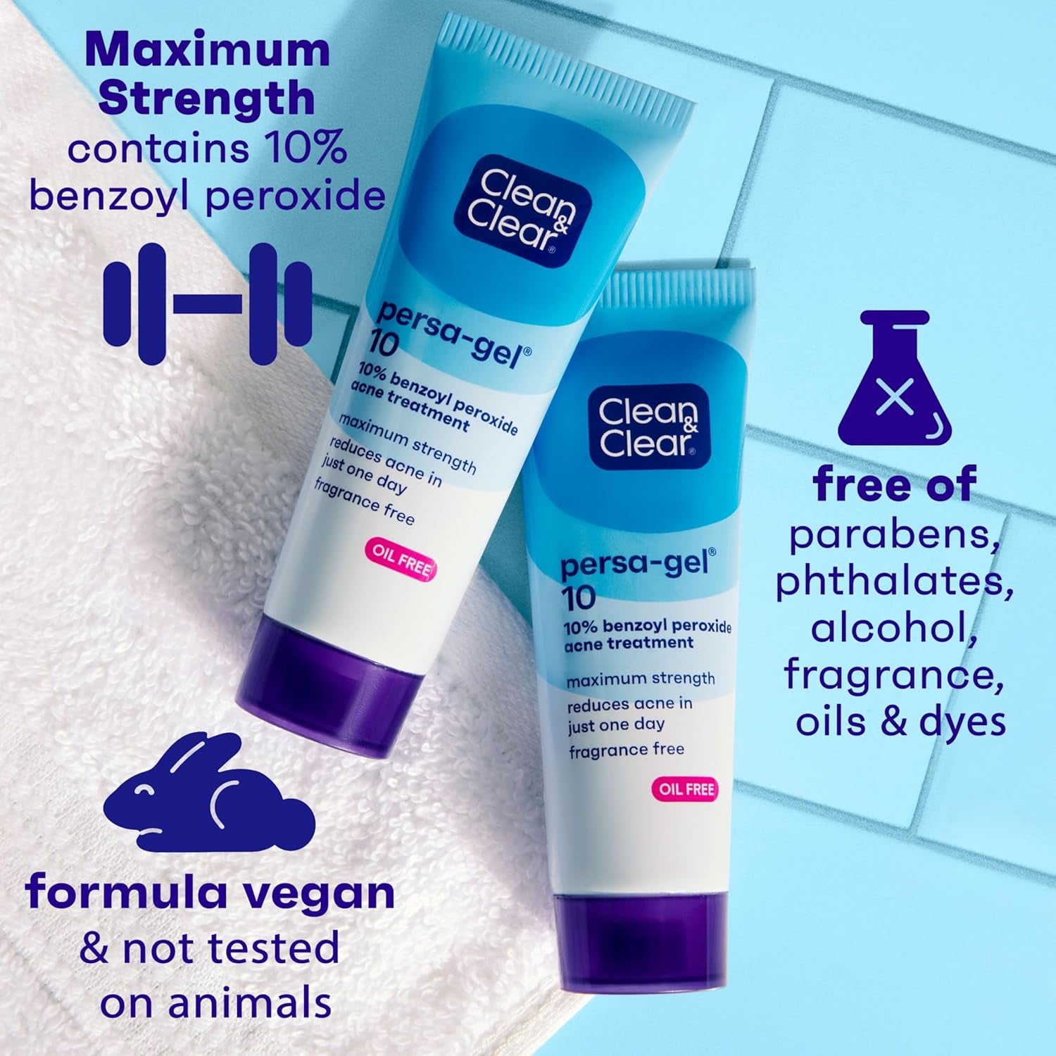 Persa-Gel 10 Oil-Free Acne Spot Treatment with Maximum Strength 10% Benzoyl Peroxide, Topical Pimple Cream & Gel Medication for Face, Fragrance-Free, 1 Fl. Oz, 4 Pack